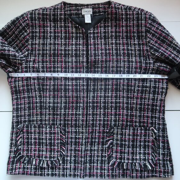 Chico’s Black Pink Tweed Plaid Jacket Blazer Office Career Fall Winter L Large - Picture 10 of 15